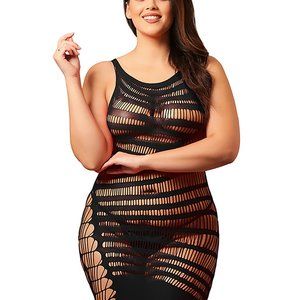 Hollow Out Short Fishnet Bodystocking Dress Black Fits Sizes 10-14 (L-2XL)